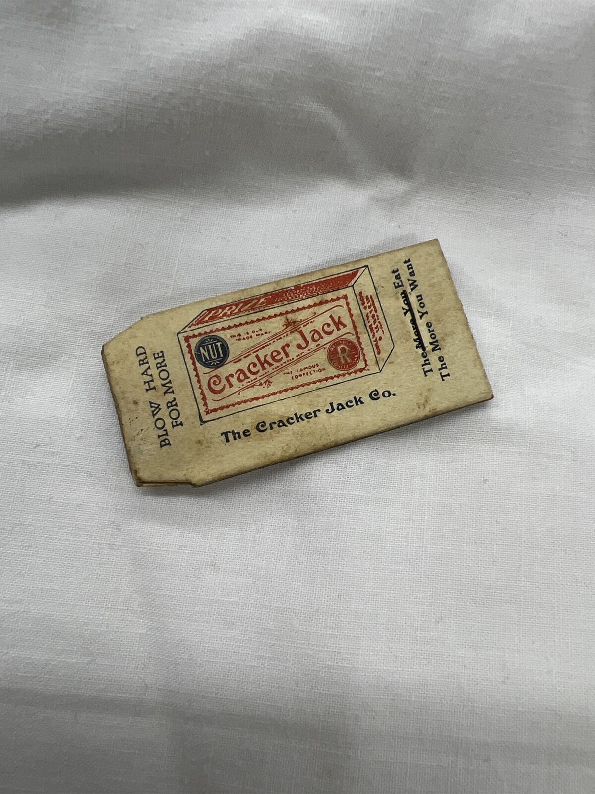 1917 Cracker Jack Toy Prize Cardboard Whistle Angelus Marshmallows
