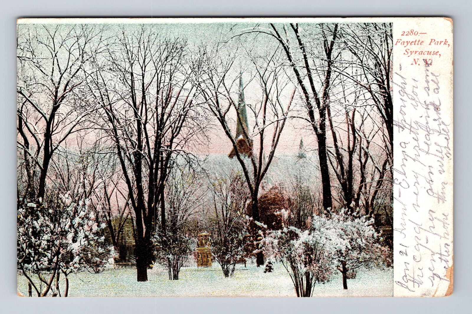 Syracuse NY-New York, Fayette Park in Winter, Antique Vintage c1907 Postcard