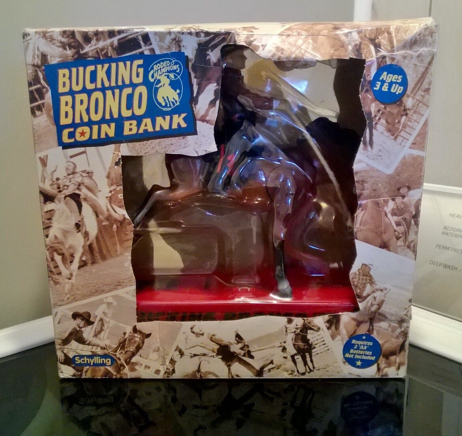 schylling bucking bronco coin bank rodeo western box still taped horse cowboy