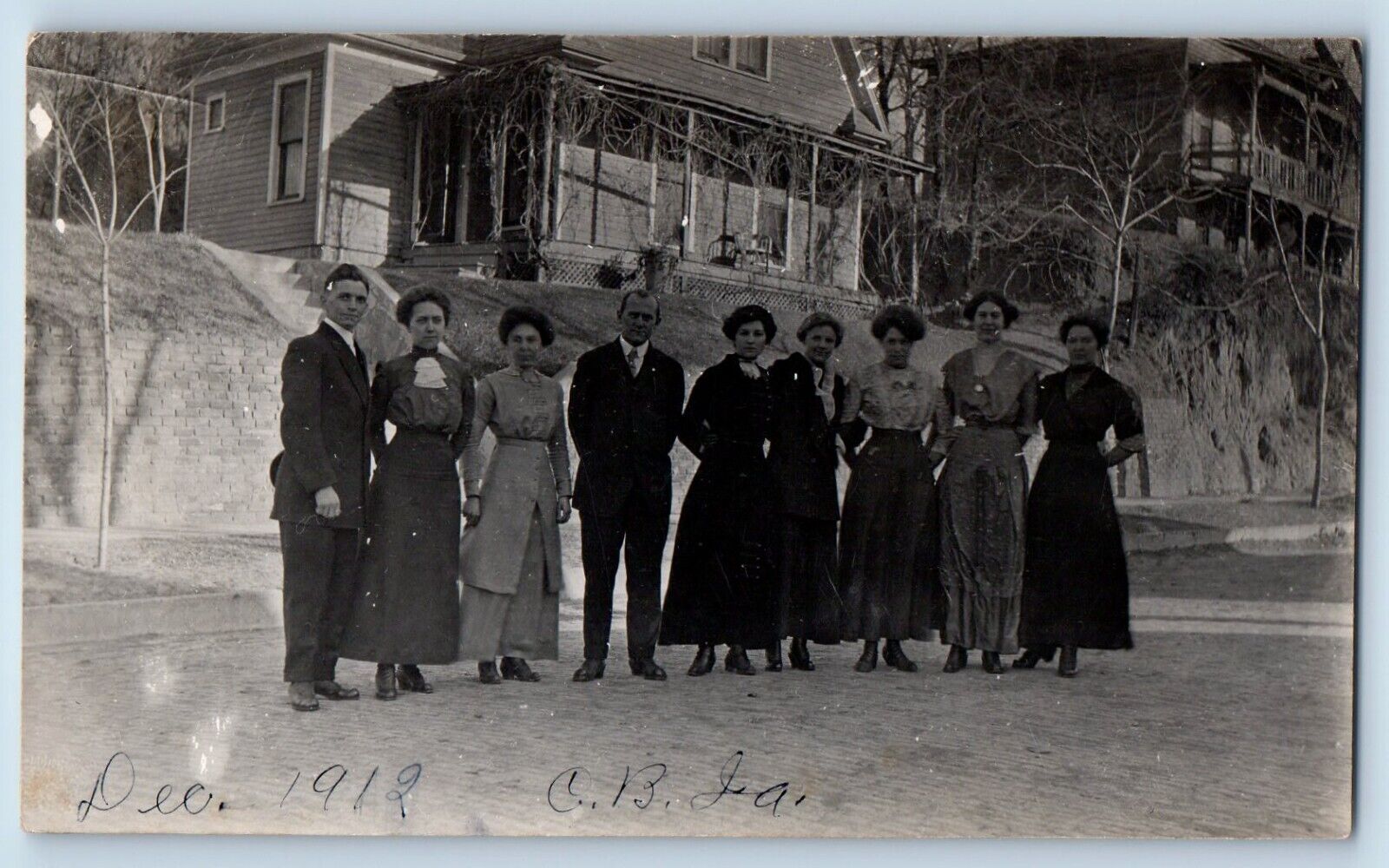 Council Bluff Iowa IA Postcard RPPC Photo Teachers Houses Scene 1912 Antique