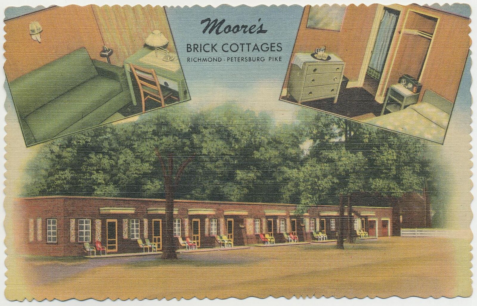 circa 1940s Chester VA - Moore\'s Brick Cottages - G C Crump - linen postcard VG