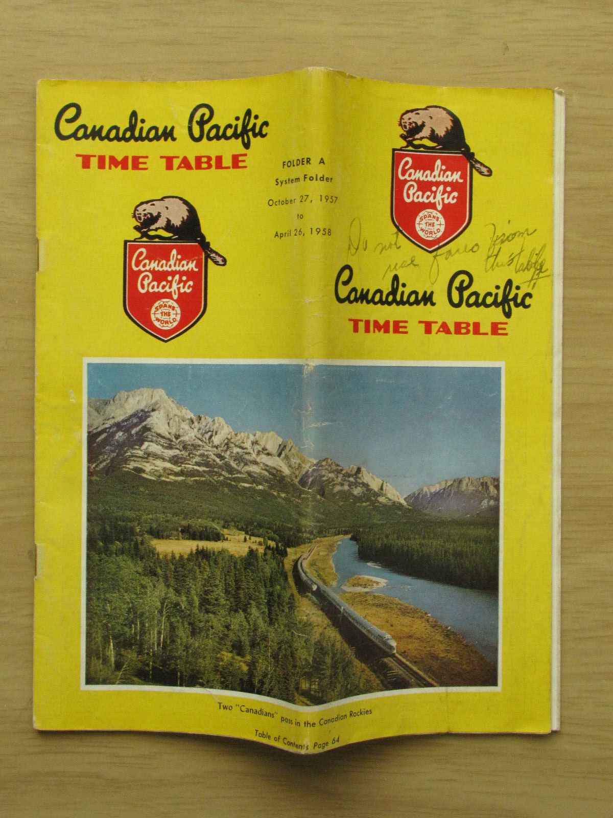 CP CANADIAN PACIFIC Public Timetable:  10/27/57 System