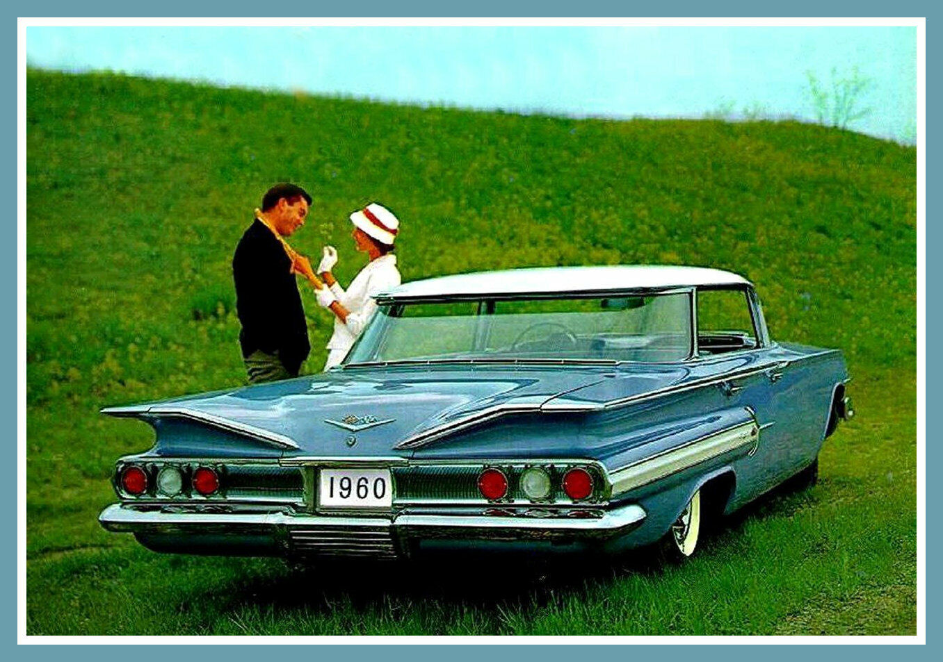 1960 Chevrolet Impala 4 door flatop, Blue/White, Refrigerator Magnet, 42 MIL
