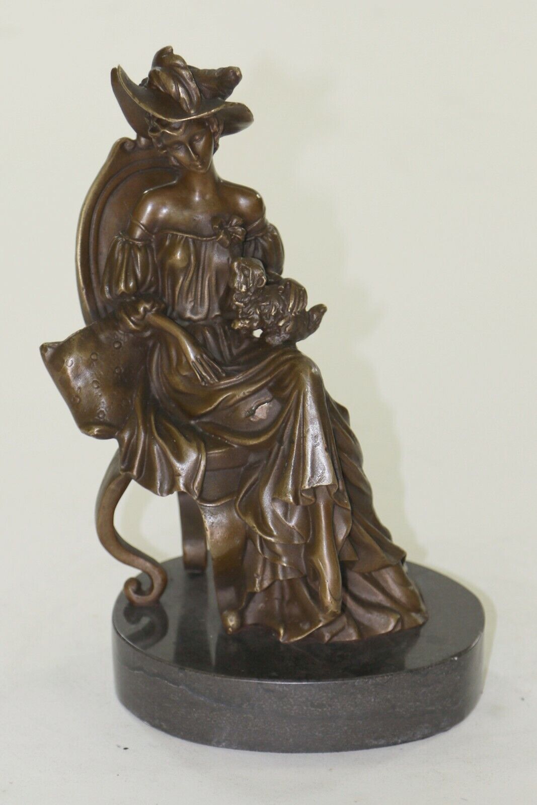 Art Deco/Nouveau Gorgeous Woman with Small Dog Bronze Sculpture Statue Figure