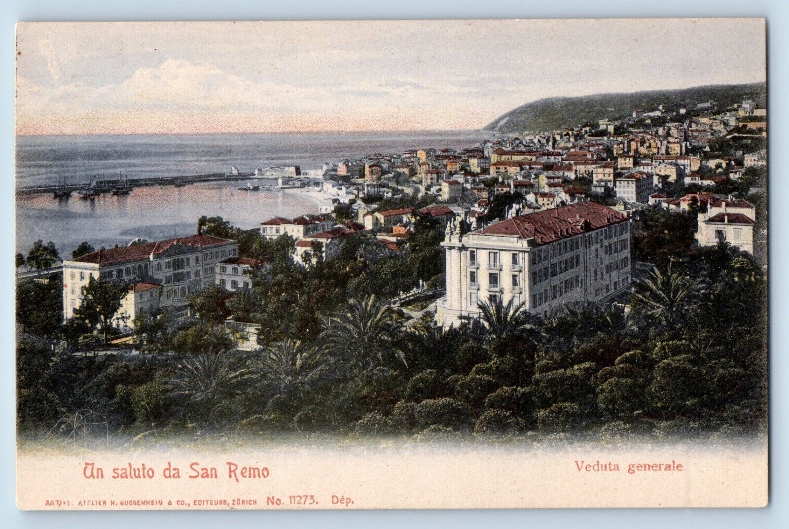 Liguria Italy Postcard General View Greetings from San Remo c1905 Antique