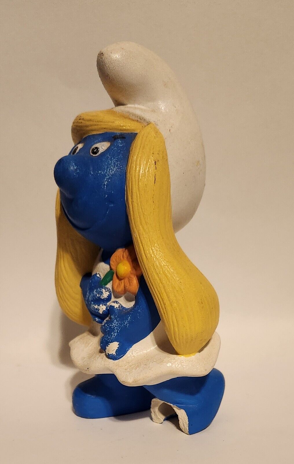 Ceramic Smurfette Smurf Blue Figurine Hand Painted 1982 Vintage Broken