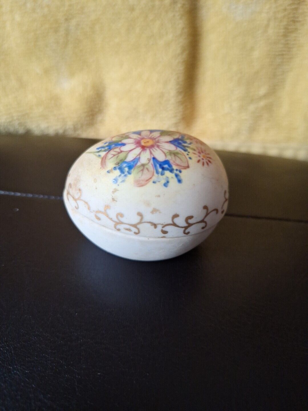 Vintage Hand Painted Egg Shaped Ring Box China Bisque Egg Trinket Box- Made...
