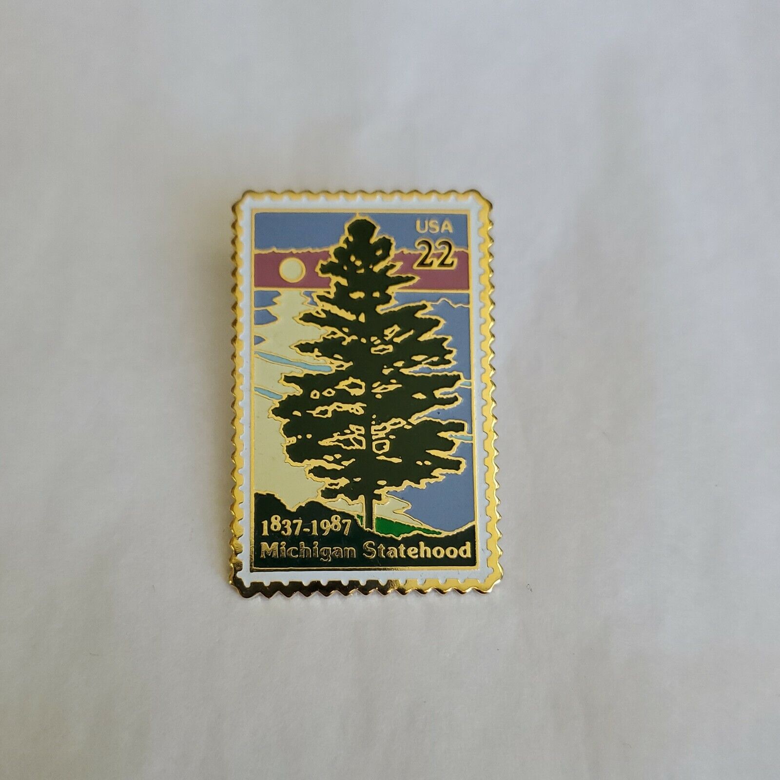 USA Stamp Lapel Pin Michigan Statehood 1837 - 1987