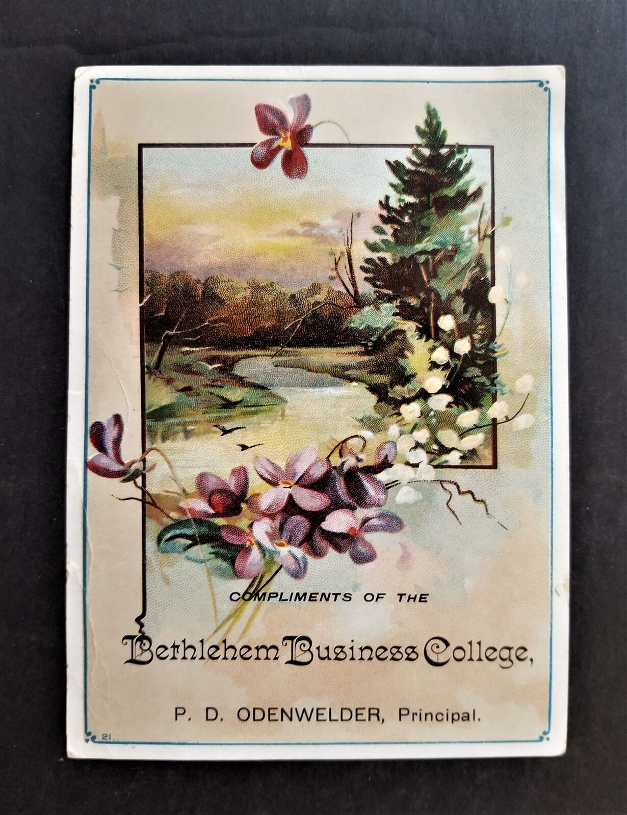 1880 antique BETHLEHEM BUSINESS COLLEGE pa ODENWELDER principal victorian card