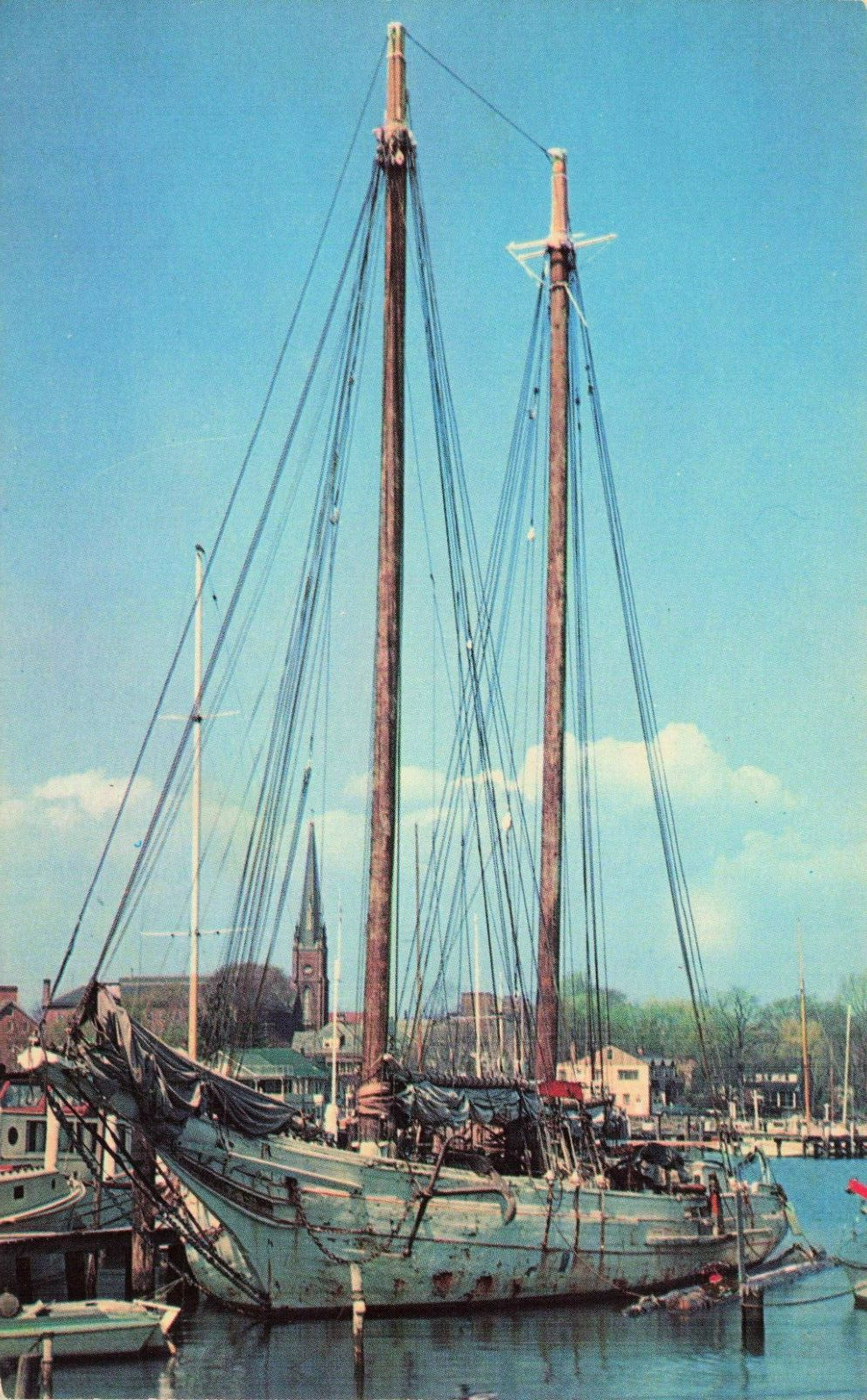 Postcard Chesapeake Bay Schooner Annapolis Harbor, Annapolis Maryland Vintage