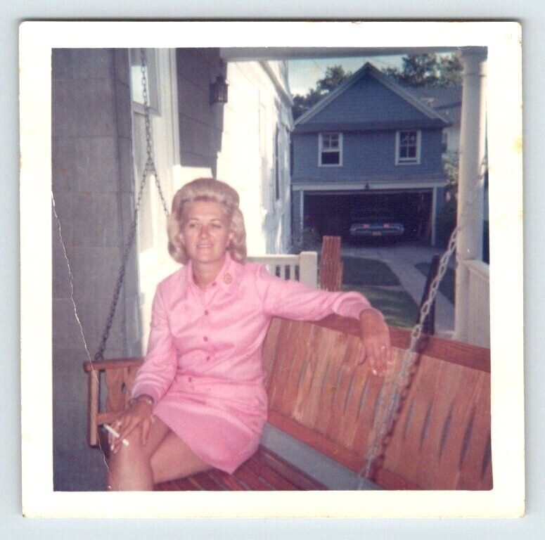 Vintage Photo Pretty Woman Smoking Cigarette Short Pink Dress 1960\'s R160C