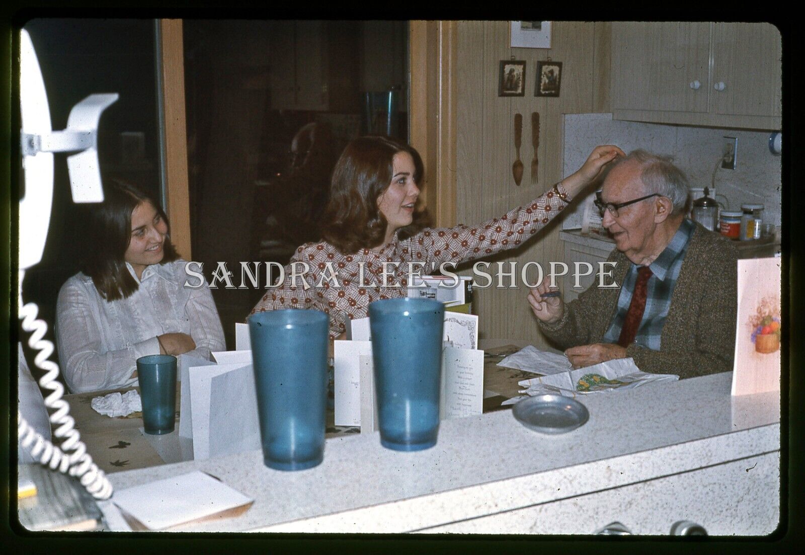 1970s Slide Older Man Birthday Women Dining Room Table Mussing Hair #4834