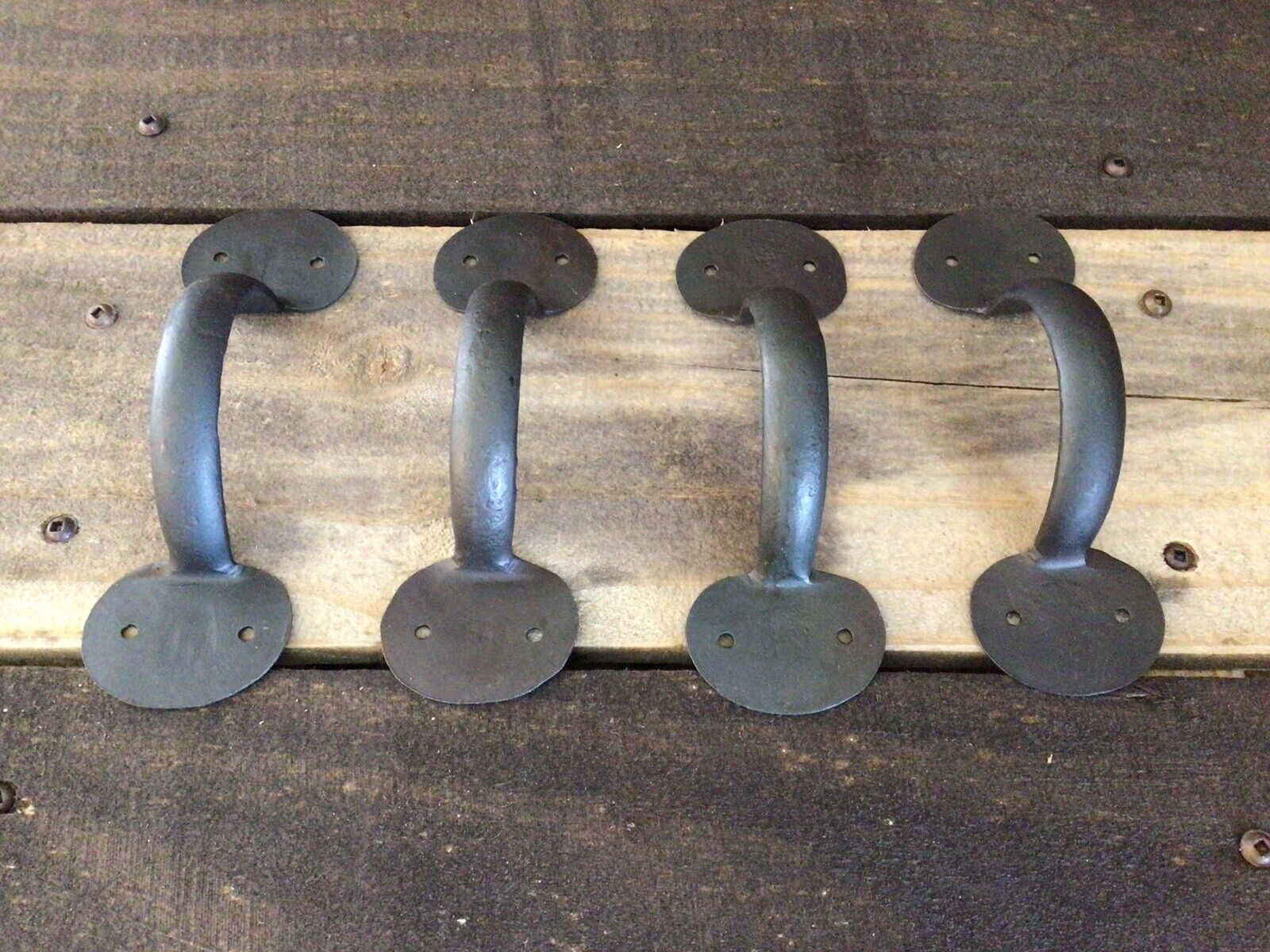 Set of 4 Black Iron Hand Forged Handles Great for Vintage Home Decor