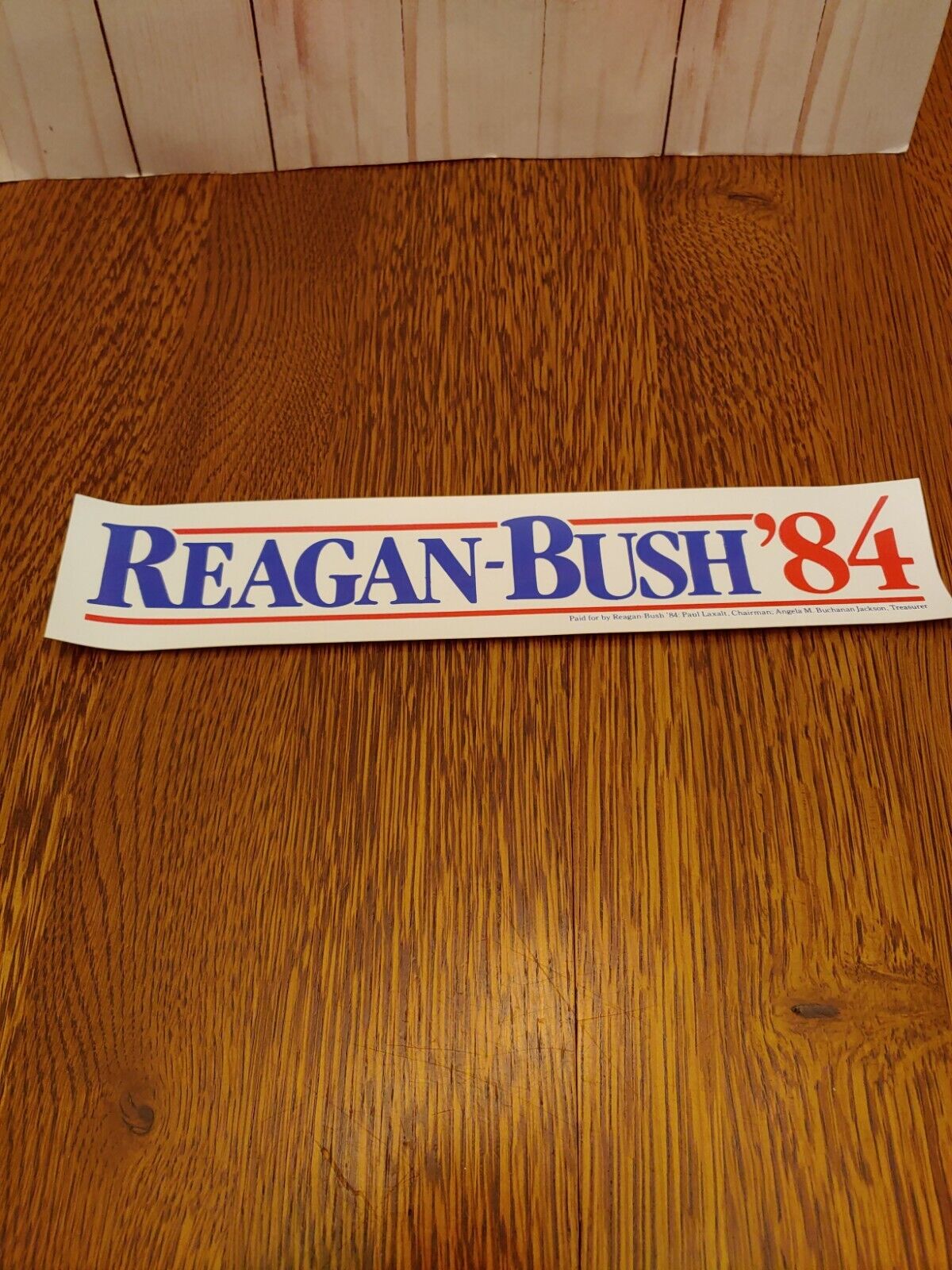 Vintage Reagan Bush 1984 12.5x2.5 Vinyl Campaign Republic Bumper Sticker