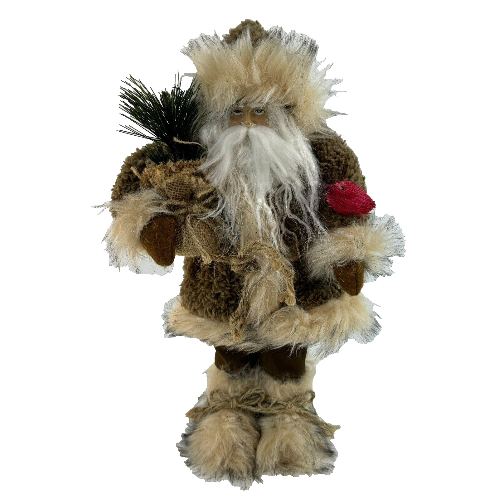 Old World Santa Claus Figurine Woodland Forest Faux Fur Folk Art Christmas
