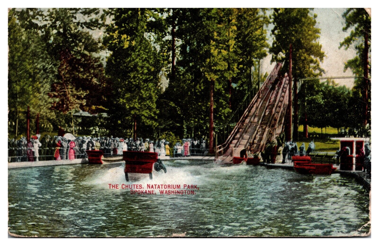 Antique Cars in the The Chutes Natatorium Park Spokane Washington Postcard