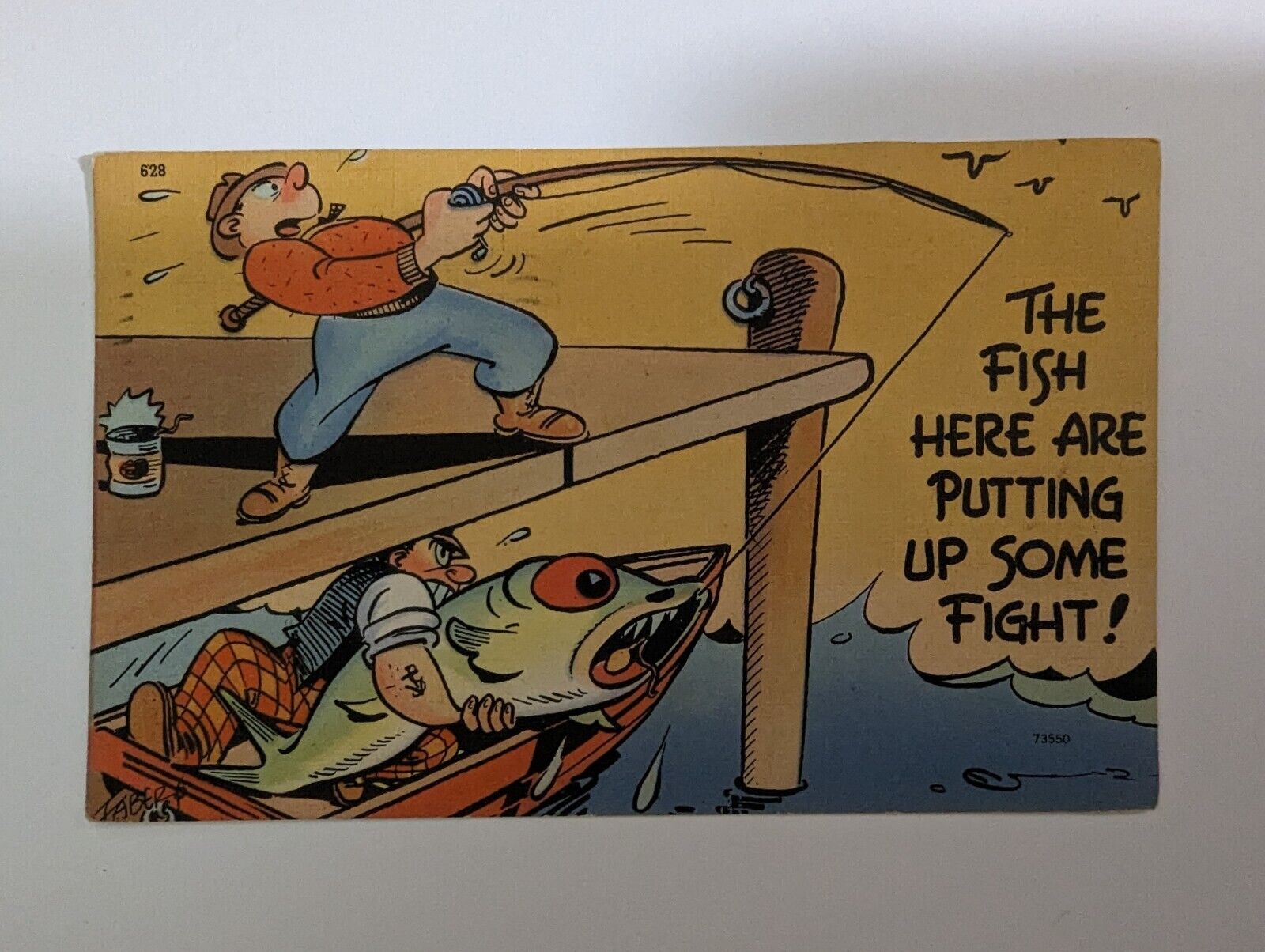 Vintage Postcard Fishing Cartoon Funny Used with Stamp