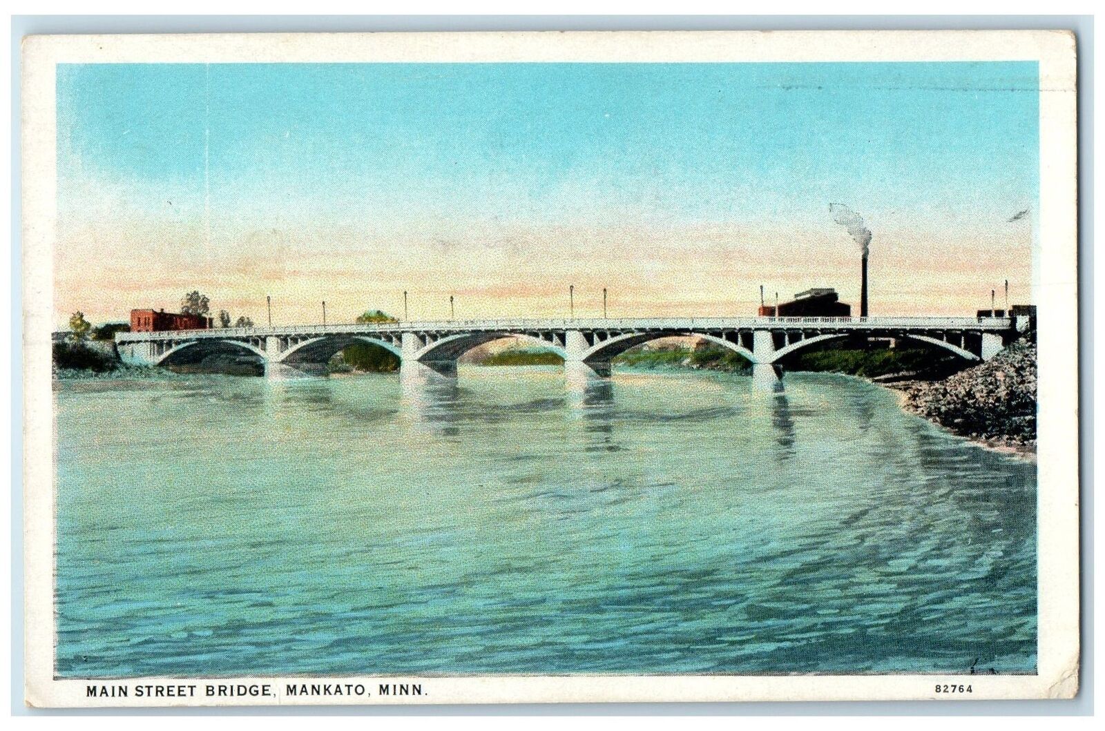 1930 Main Street Bridge River Building View Mankato Minnesota Vintage Postcard