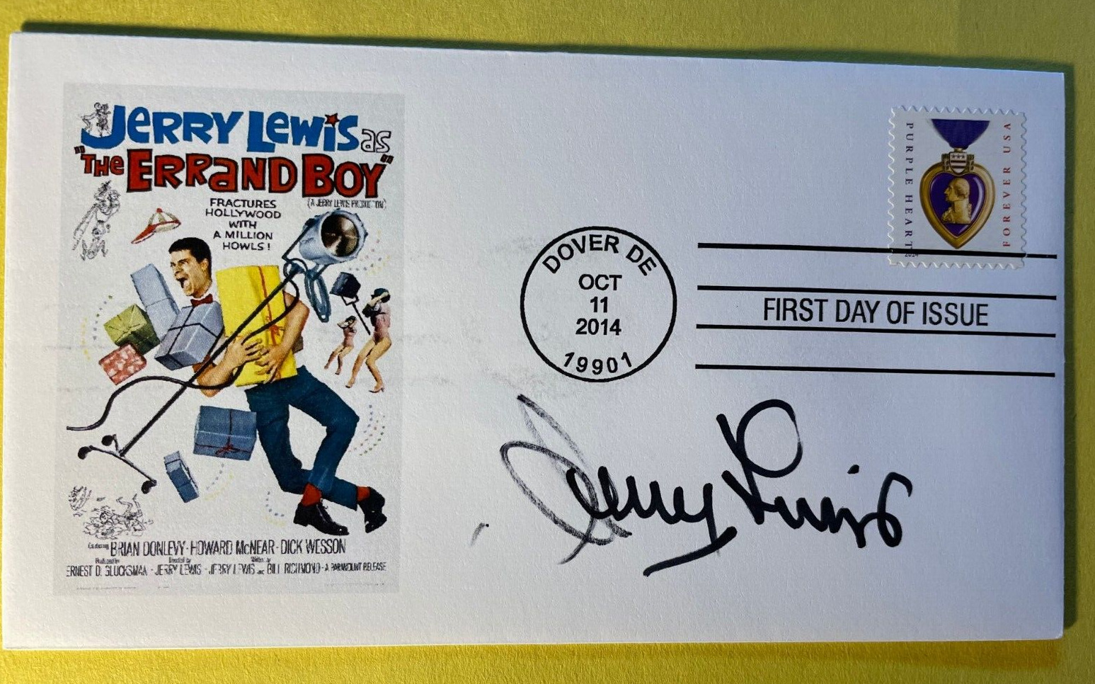 SIGNED JERRY LEWIS FDC AUTOGRAPHED FIRST DAY COVER - THE ERRAND BOY - DECEASED