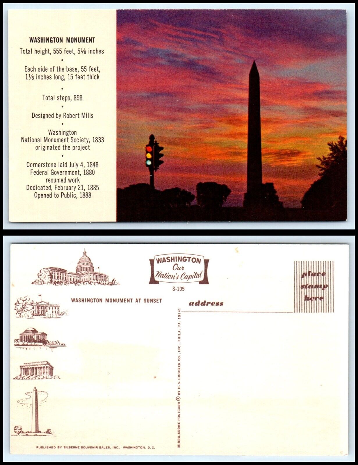 Vintage Postcard - Washington Monument at Sunset O33