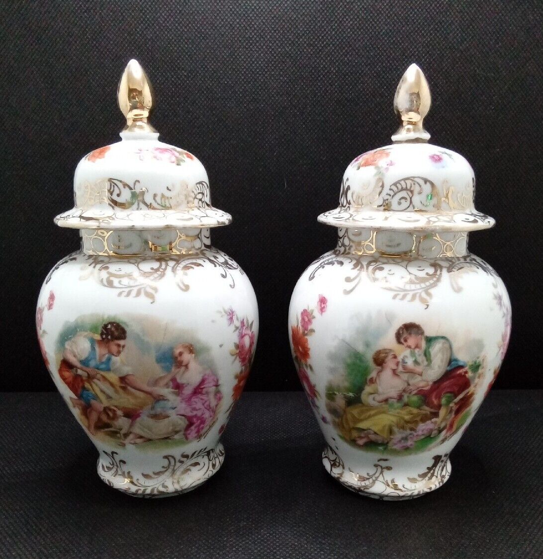 Antique Pair Of 19th Century Meissen Style Shierholz & Sohn Vases Marked & Numbe