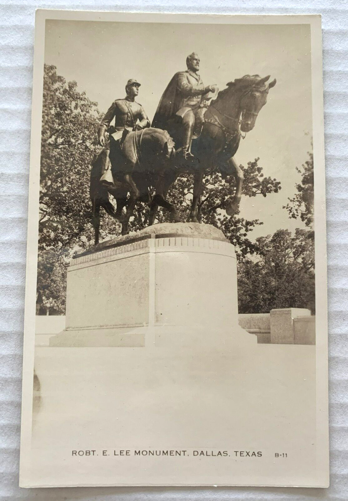 Vintage RPPC Robert E Lee Monument Statue Dallas TX Removed Unposted