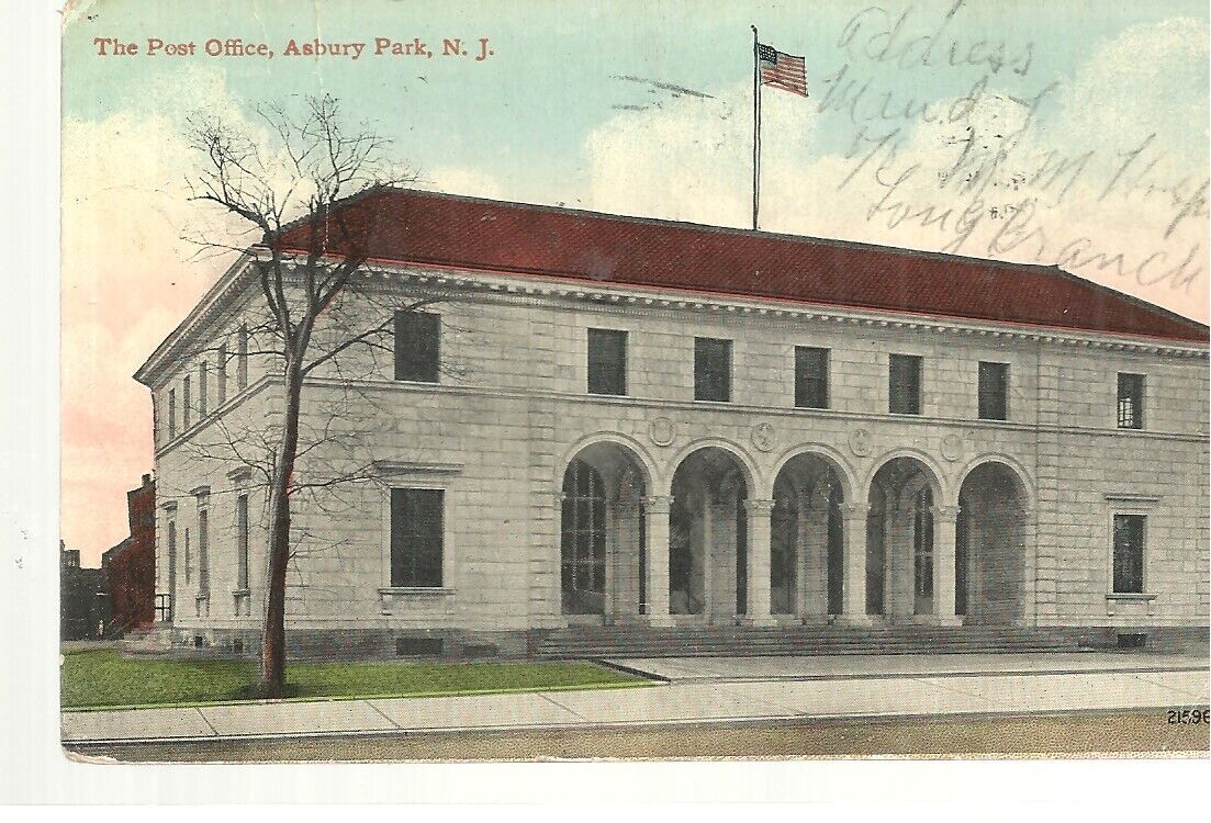 Asbury Park New Jersey~Post Office~1913 Postcard