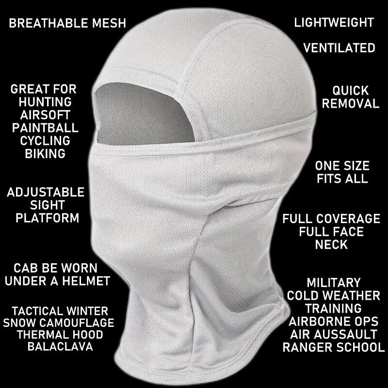 WINTER SNOW CAMOUFLAGE WHITE OUT LIGHTWEIGHT COLD WEATHER BALACLAVA GAITER HOOD