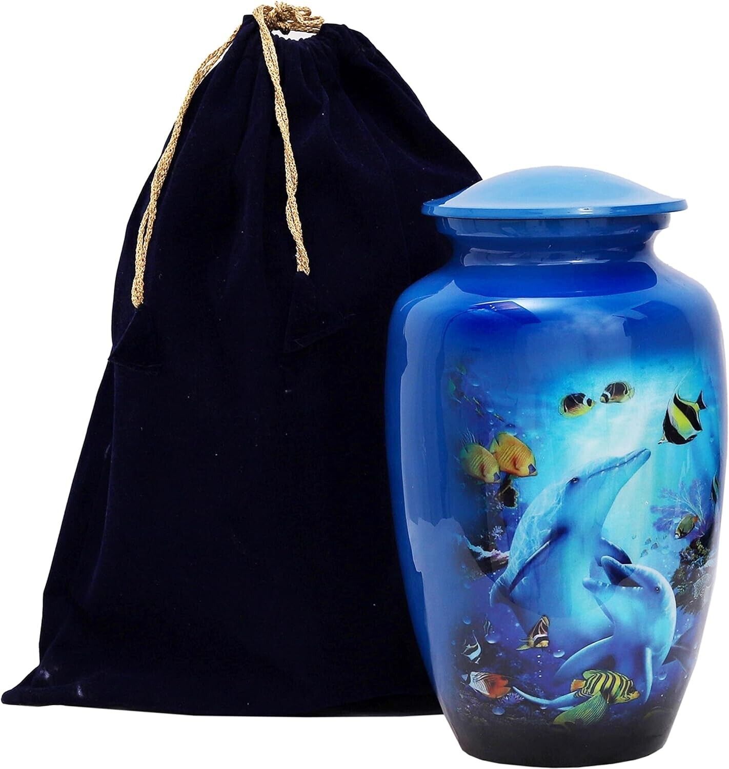 Dolphin Ocean Blue Cremation Urn for Human Ashes Affordable Urn Funeral 10.5
