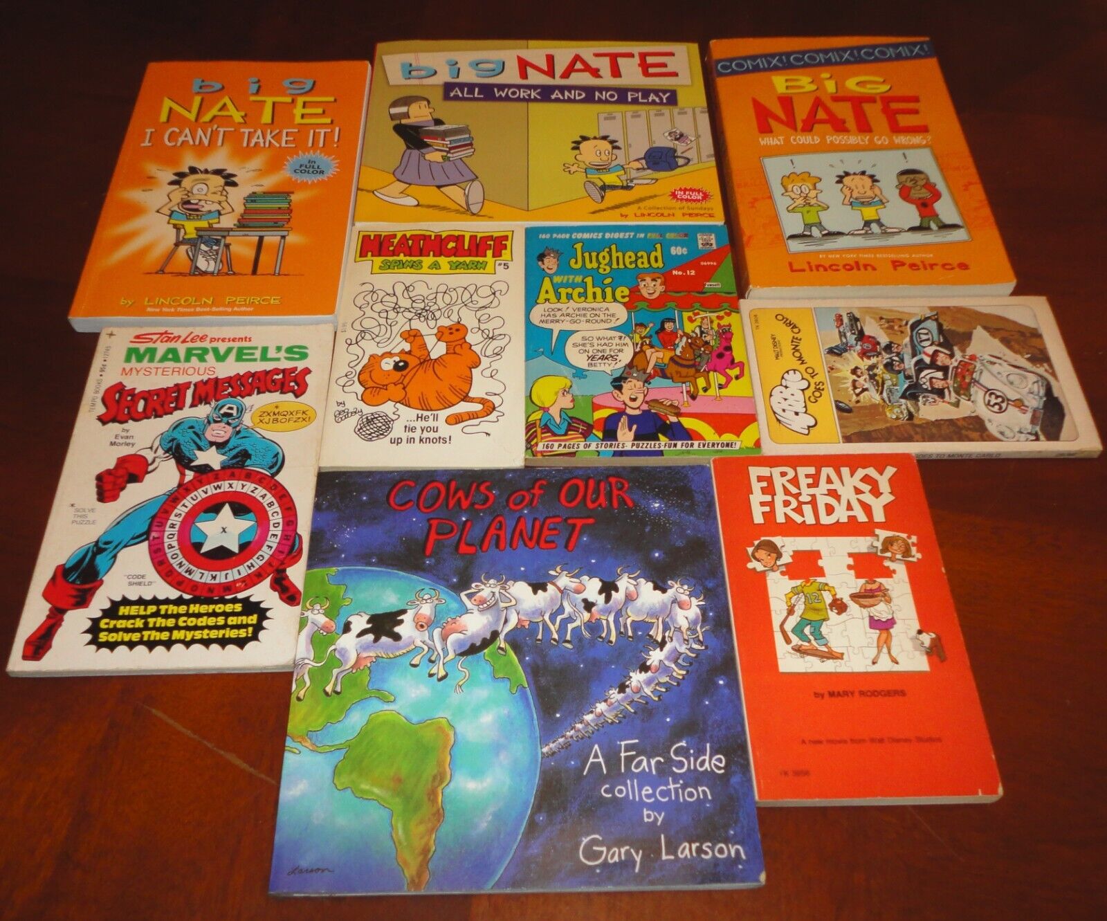 Lot of 9 Cartoon/Childrens Books: Far Side, Big Nate, Archie, Herbie, Heathcliff