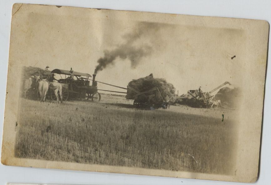 1906 Tractor Farming Threshing Farming Harbine Nebraska Real Photo Postcard RPPC