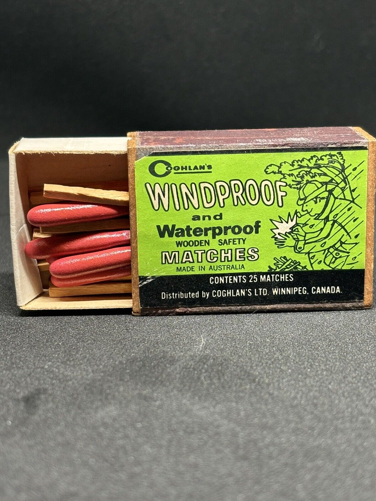 vintage Airplane survival kit box of Coghans Windproof & waterproof match box