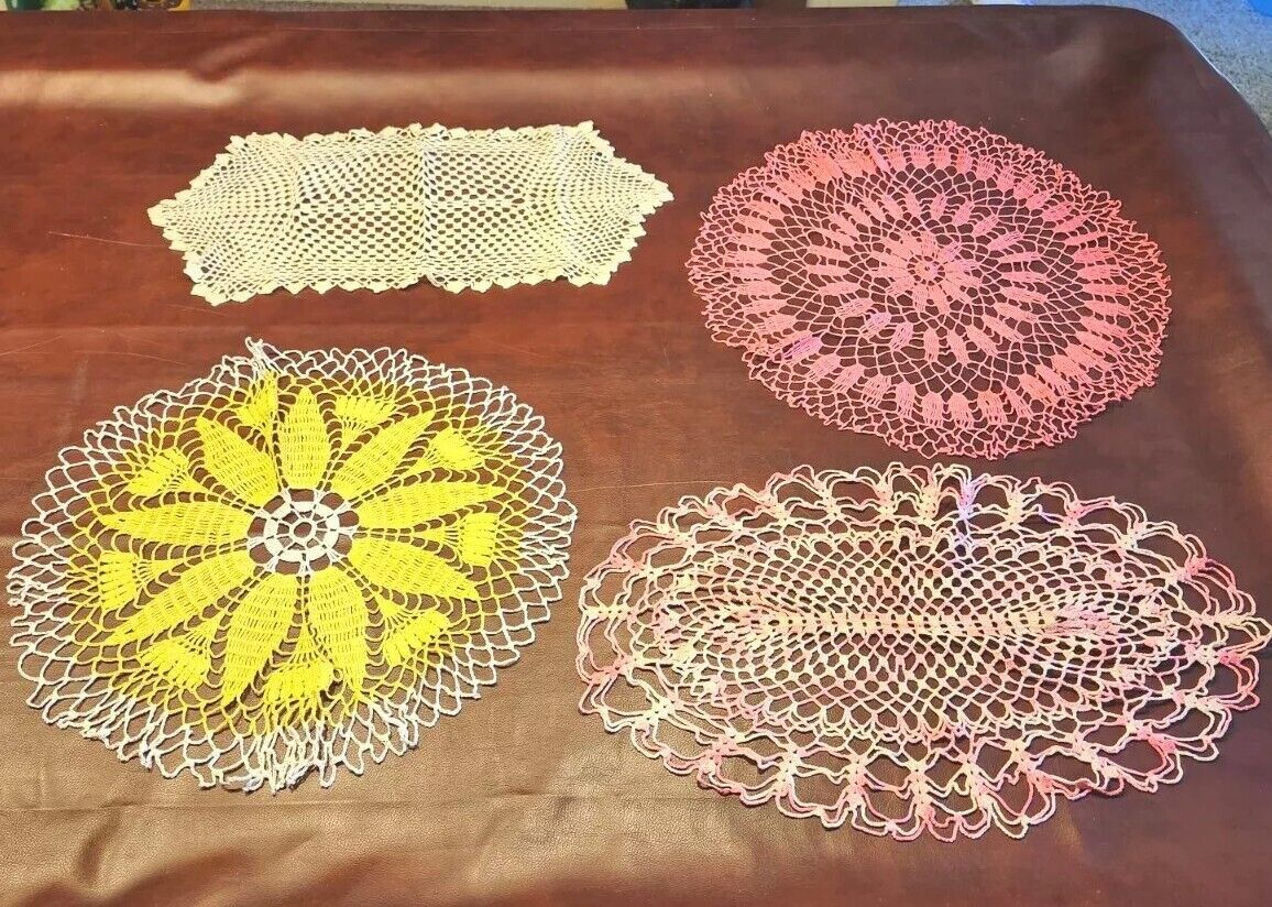 4 - Vintage Hand Crocheted Large Doily Pinwheel Hand Made 24\