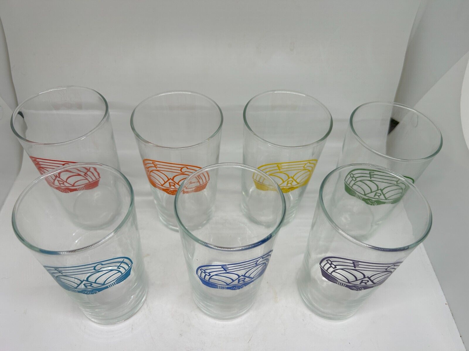 7 Drinking Glasses Tumblers with Rainbow Girls Emblem Masonic Vintage