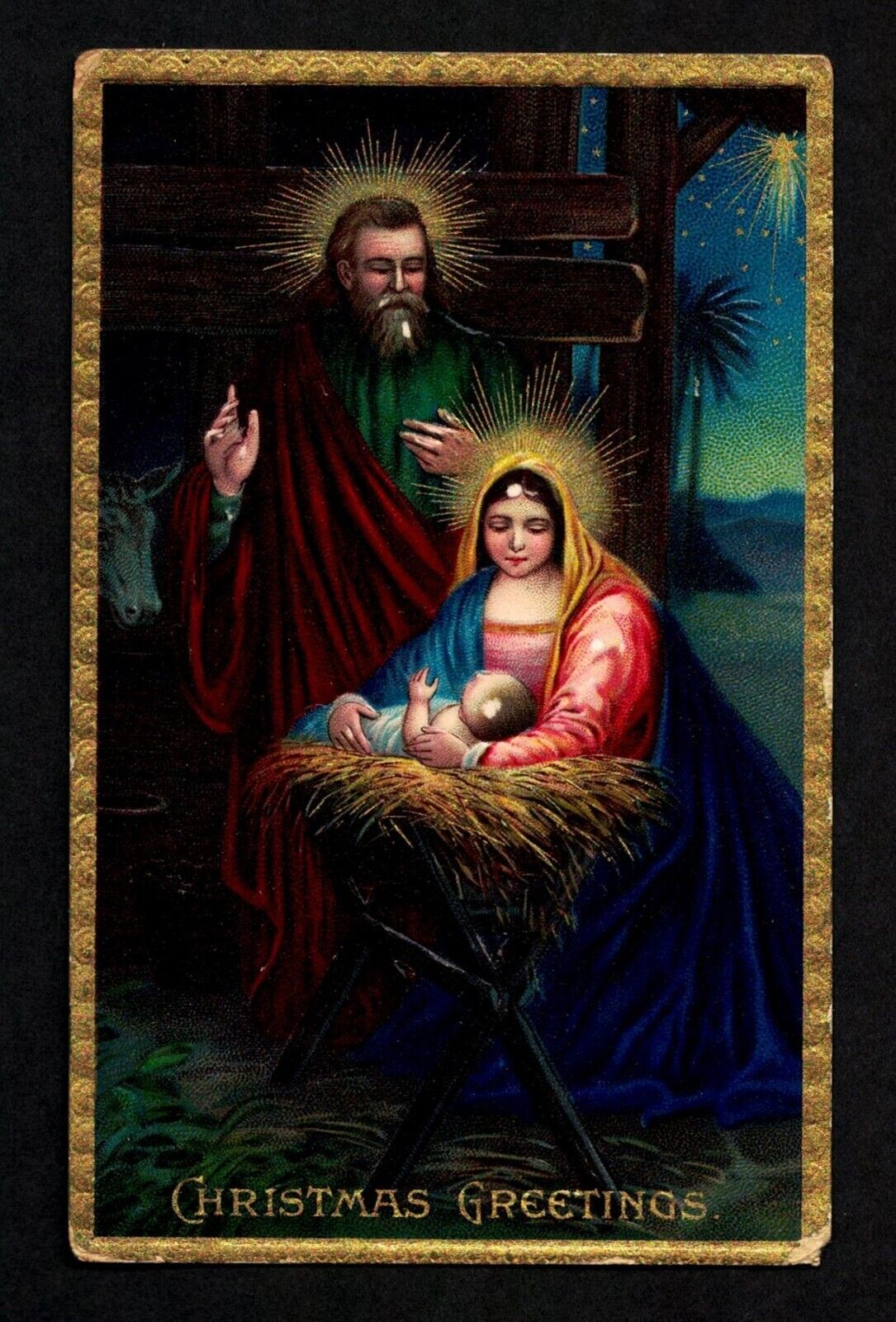 6601 Antique Vintage Christmas Postcard Jesus Joseph Mary Nativity Scene Manger