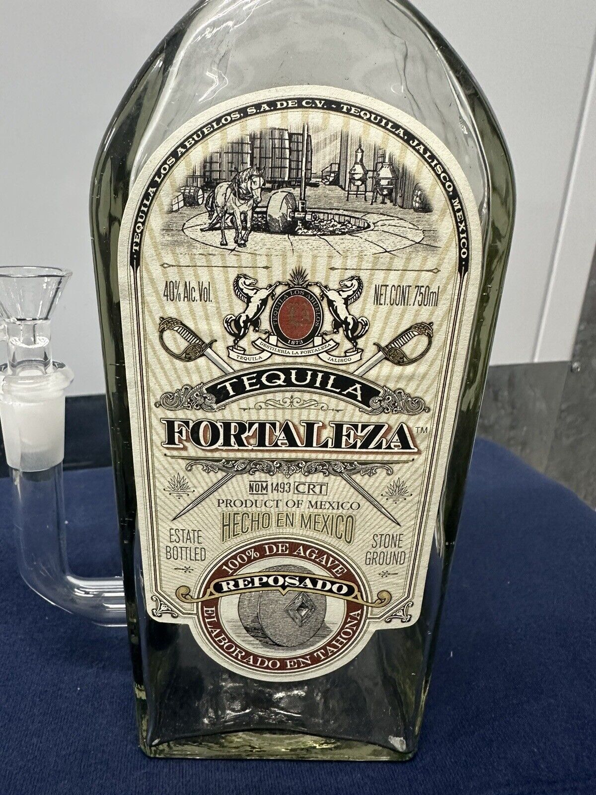 Fortaleza Tequila Bottle Water Bong Handmade Upcycling Comes With Bowl Piece