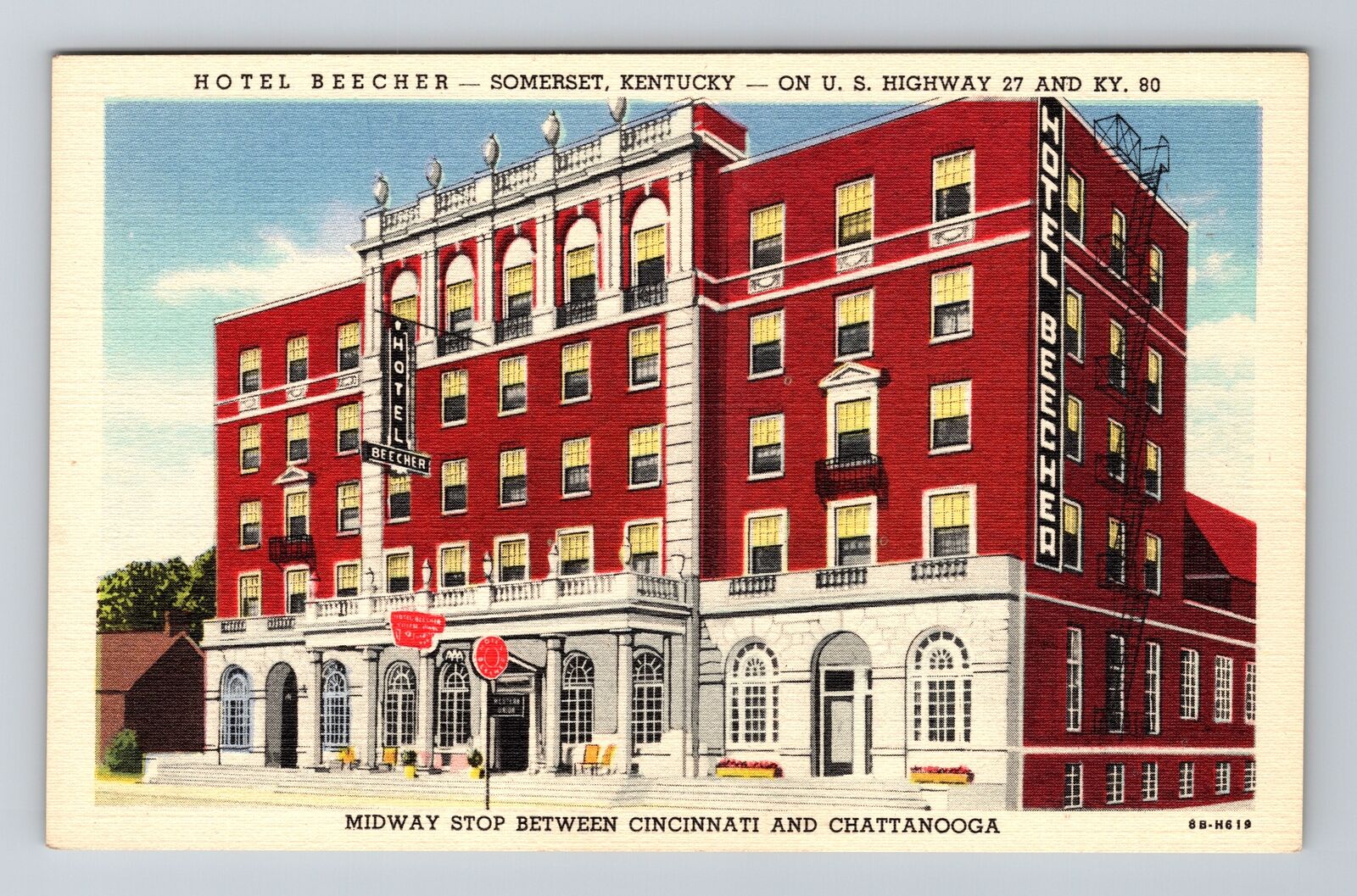 Somerset KY-Kentucky, Hotel Beecher Advertising, Vintage Postcard
