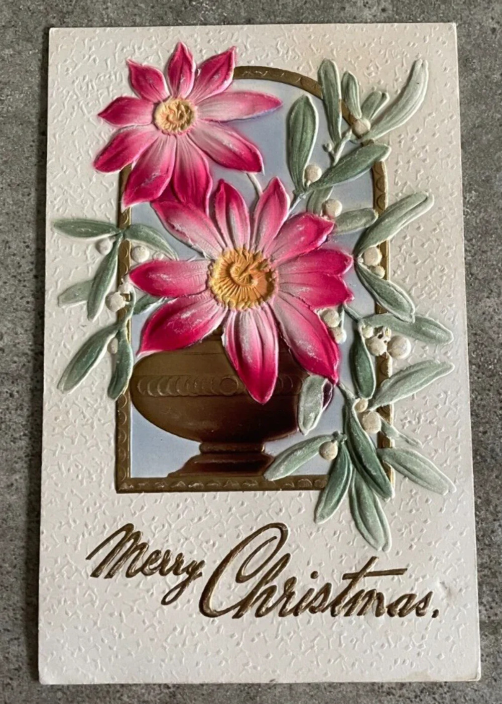 1913 German Embossed Christmas Card Postcard Posted and Stamped Rare Vintage 