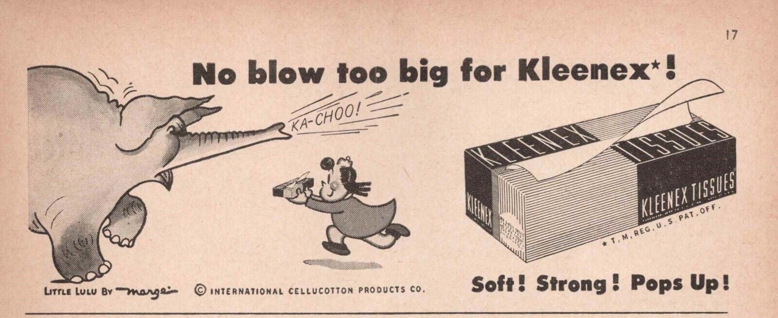 Kleenex Tissues Little Lulu No Blow Too Big Print Ad 1952