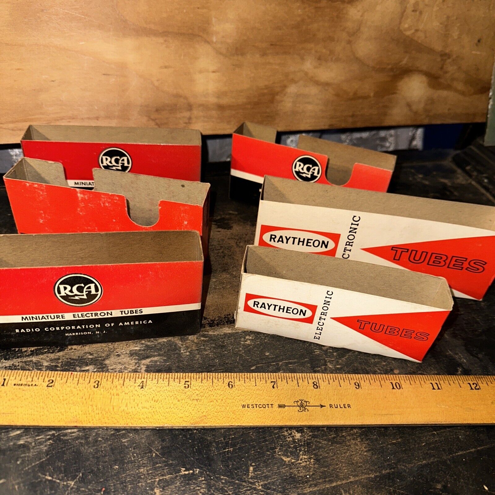 Vintage Radio Tube Cardboard Box/ Display Storage Boxes, 6 Total RCA Raytheon
