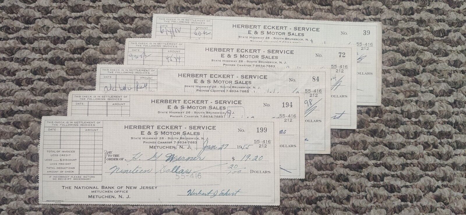 Vintage NJ Bank Checks METUCHEN NATIONAL BANK 1953-55