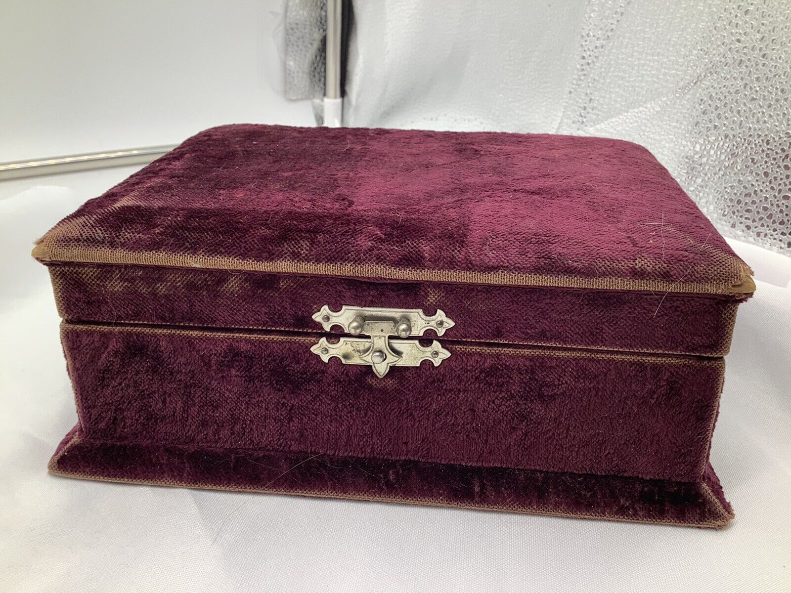 Vintage Burgundy Box Velvet Lined Trinket Box Jewelry Box