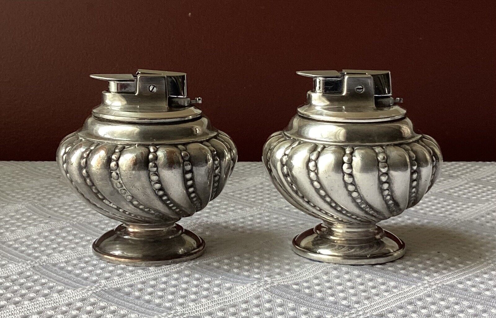 Pair of  VTG Collectible Silver Plated Ronson “Crown” Table Lighter, 3\