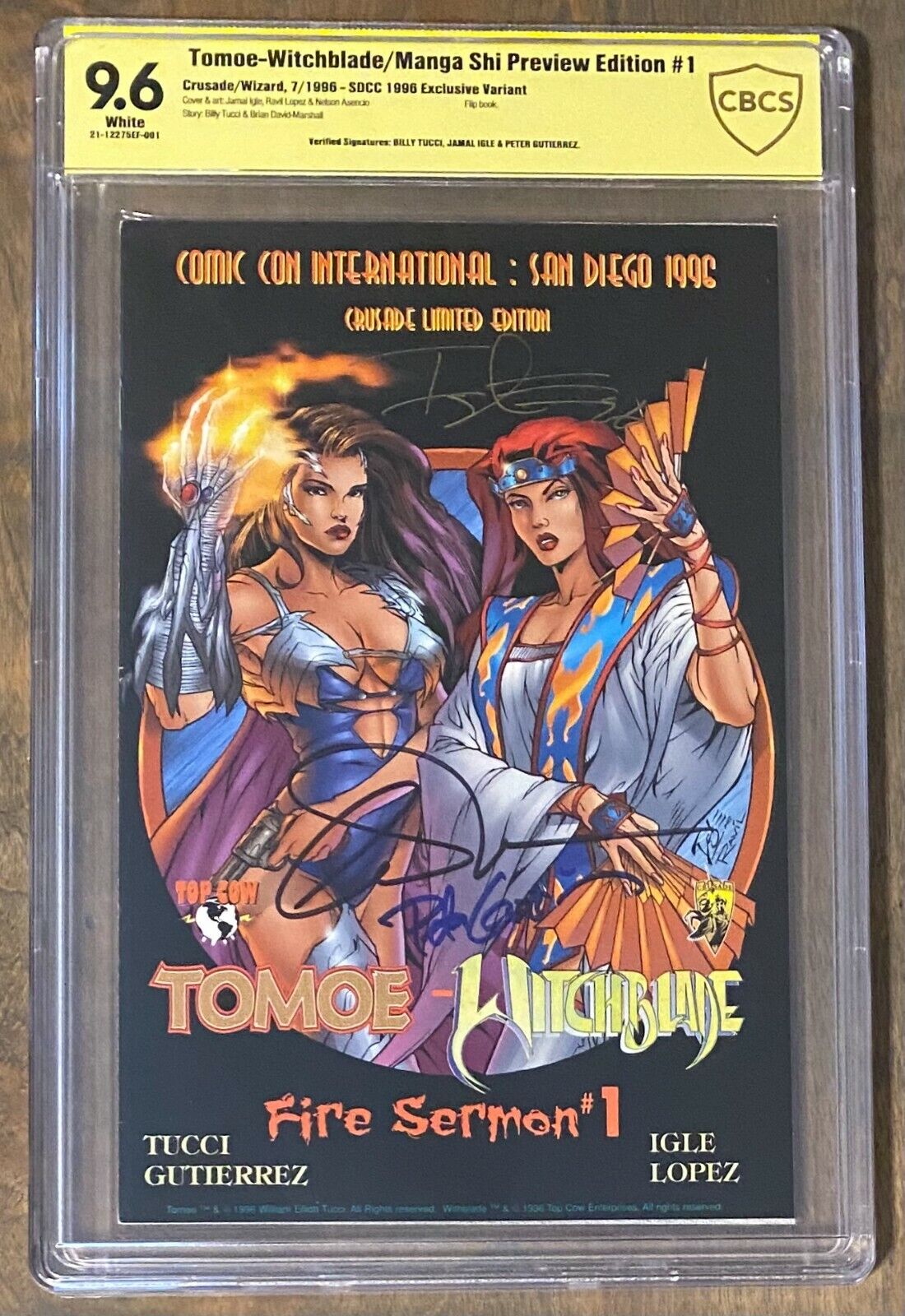 1996 Wizard SDCC WITCHBLADE SHI Graded Comic CBCS 9.6 TRIPLE SIGNED POP 1