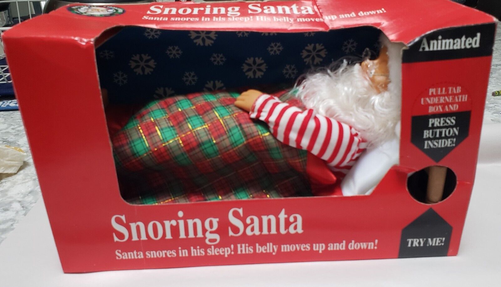Gemmy Animated Snoring Santa Sleeping in Bed Christmas Decoration 1993 In Box