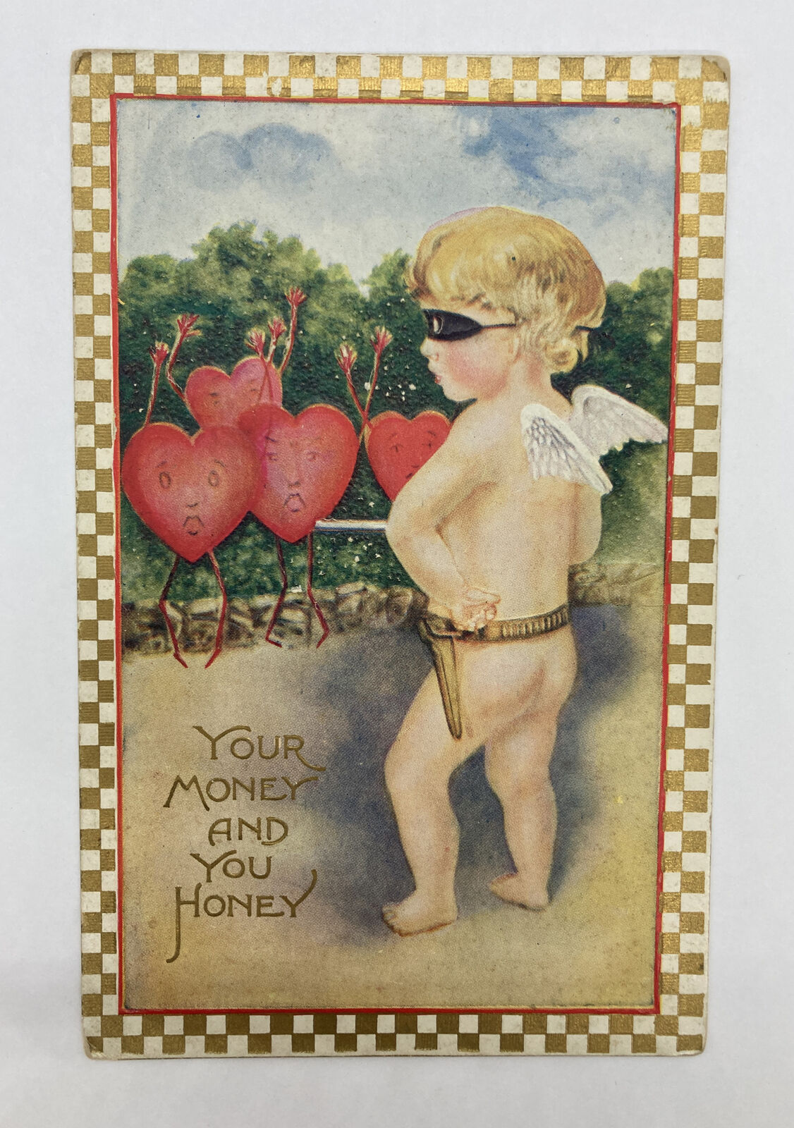 Vintage Victorian Postcard Your Money and You Honey Cupid W/ Blindfold Unposted
