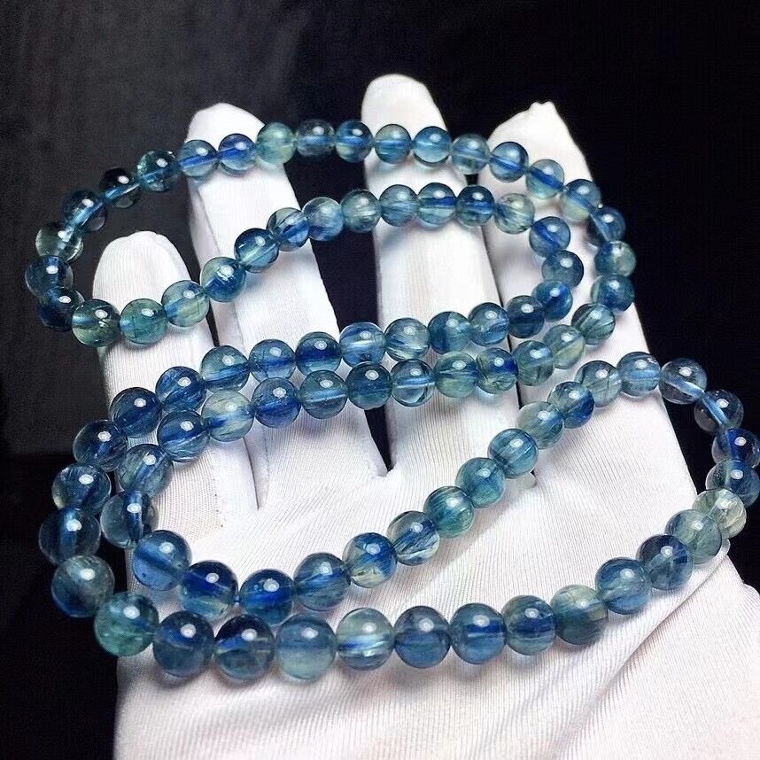 6mm Natural Blue Kyanite Cat Eye Crystal Beads Stretch Bracelet AAA