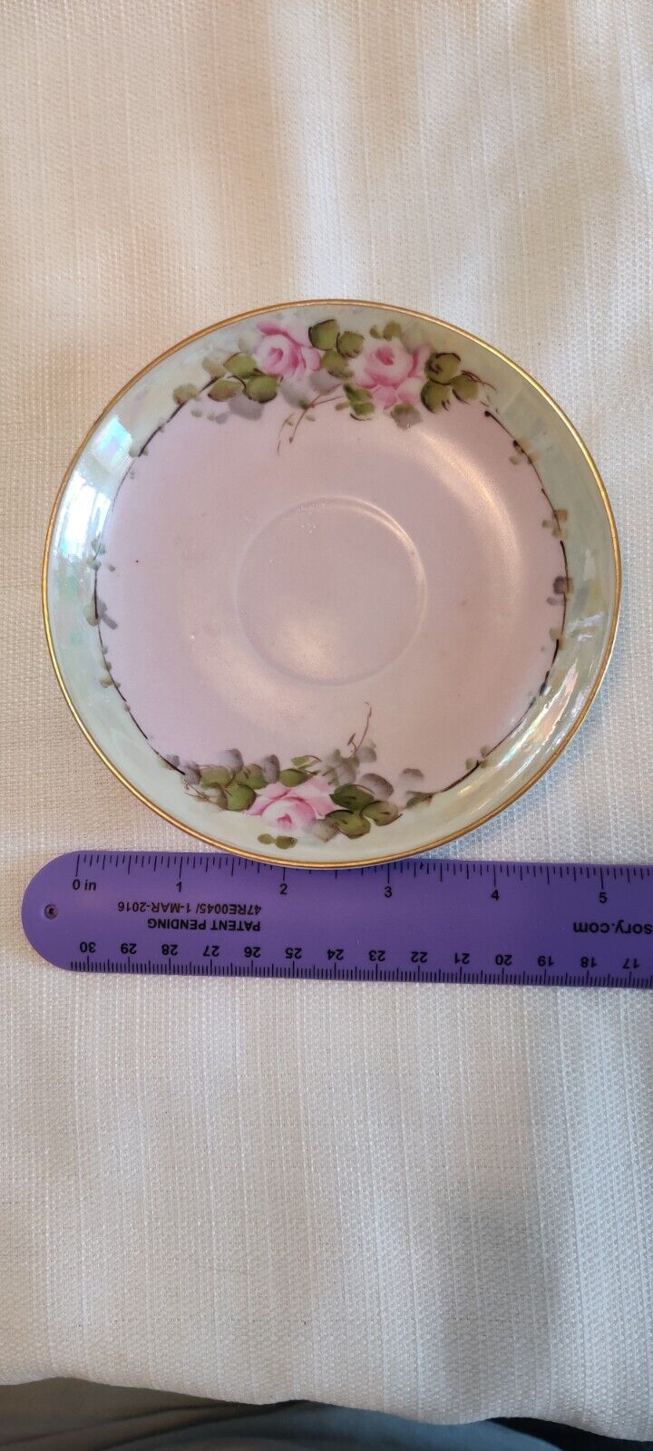 Vintage Fine China Saucer hand painted pink roses gold Unmarked