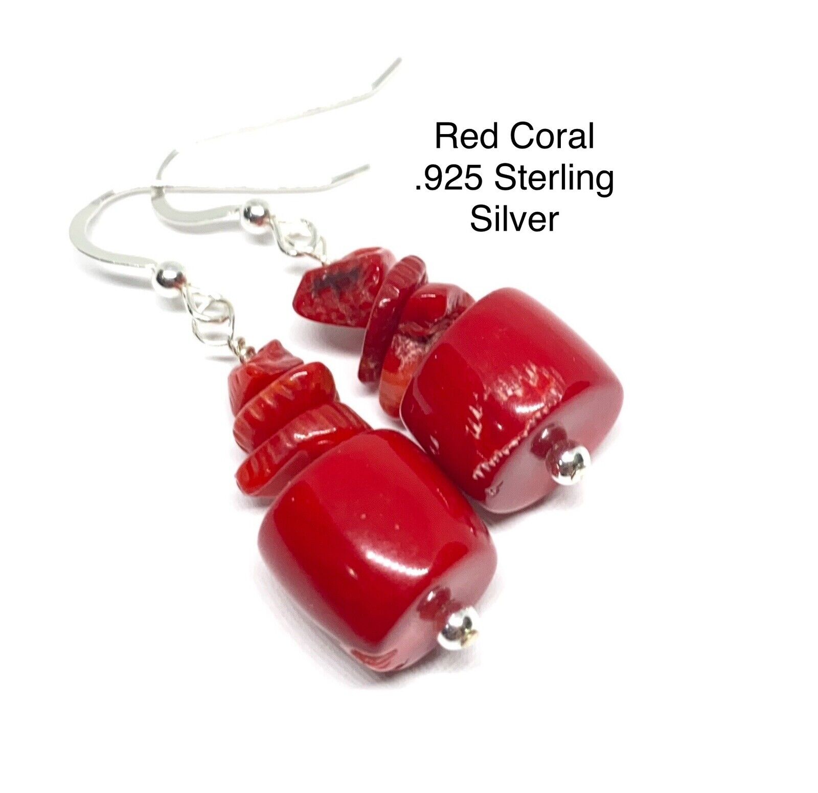 Red Genuine Coral  .925 Sterling Silver Earrings