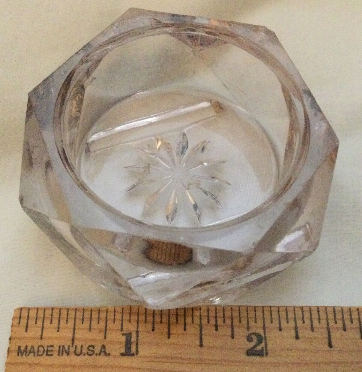 Hexagonal Pink Glass Open Salt Cellar - 2 3/8\